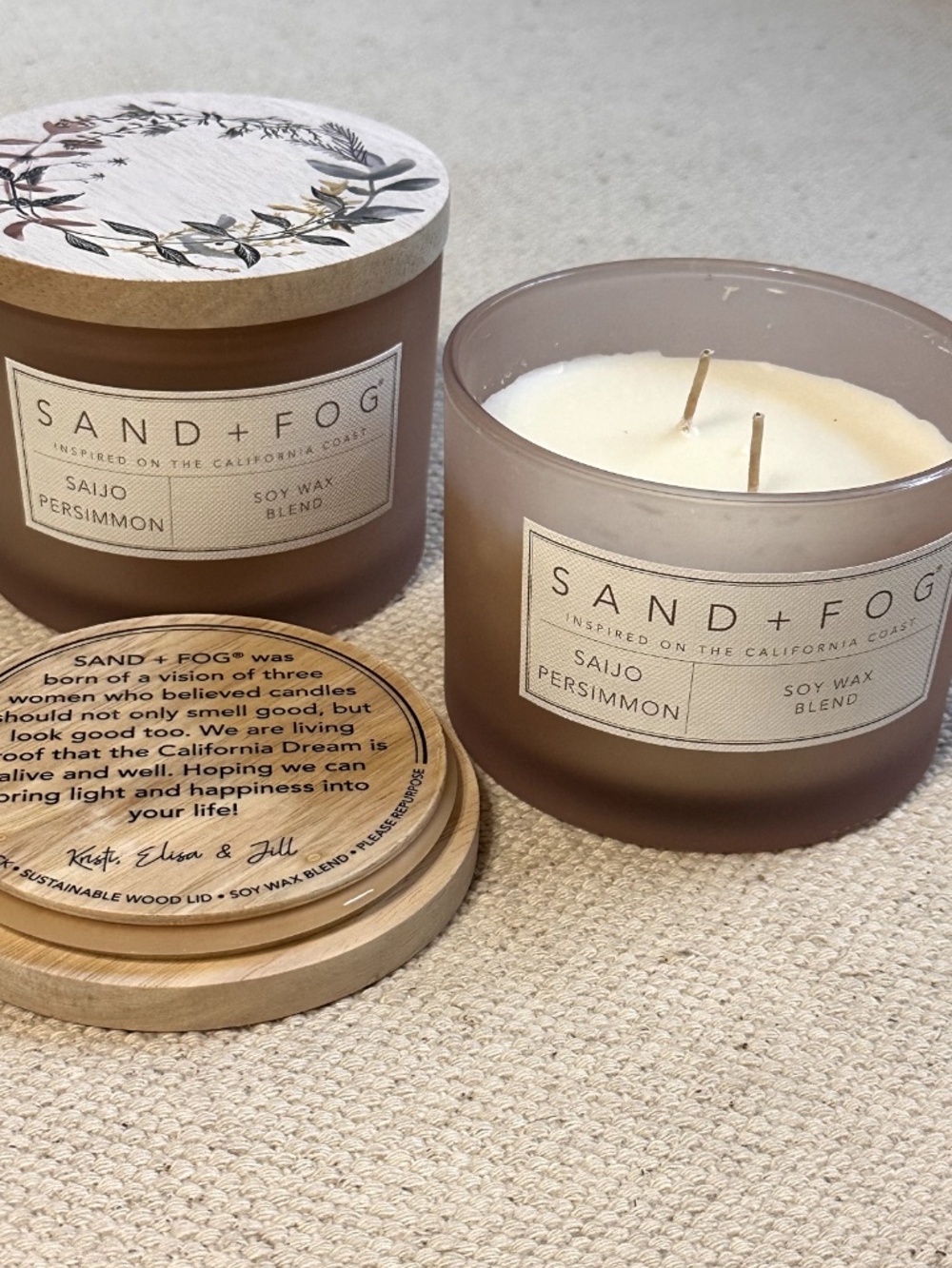 2 Sand + Fog Scented Candles Double Wick, Soy Wax Blend, Wreath Lid 12oz